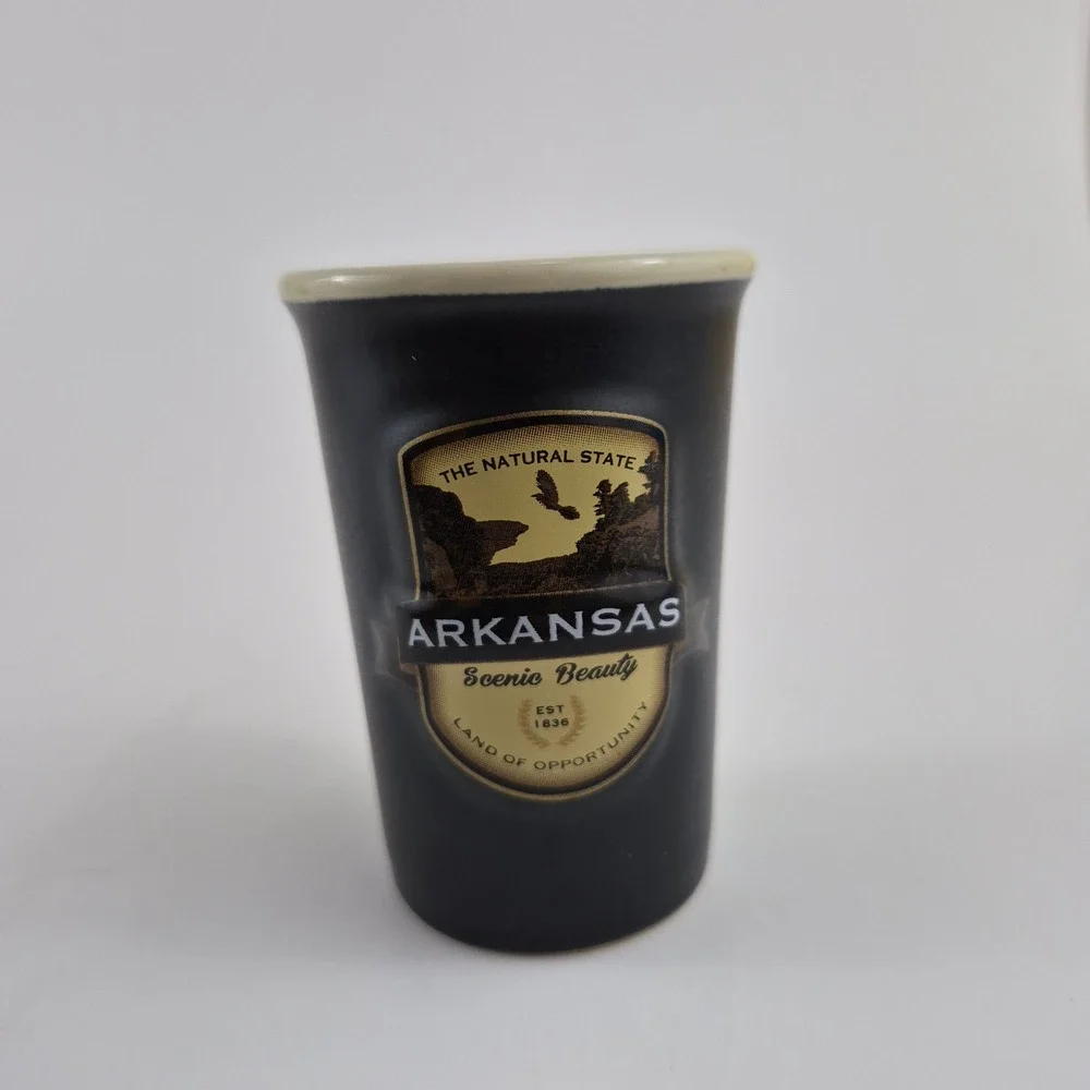 Americaware Arkansas The Natural State Souvenir Shot Glass Matte Black Ceramic